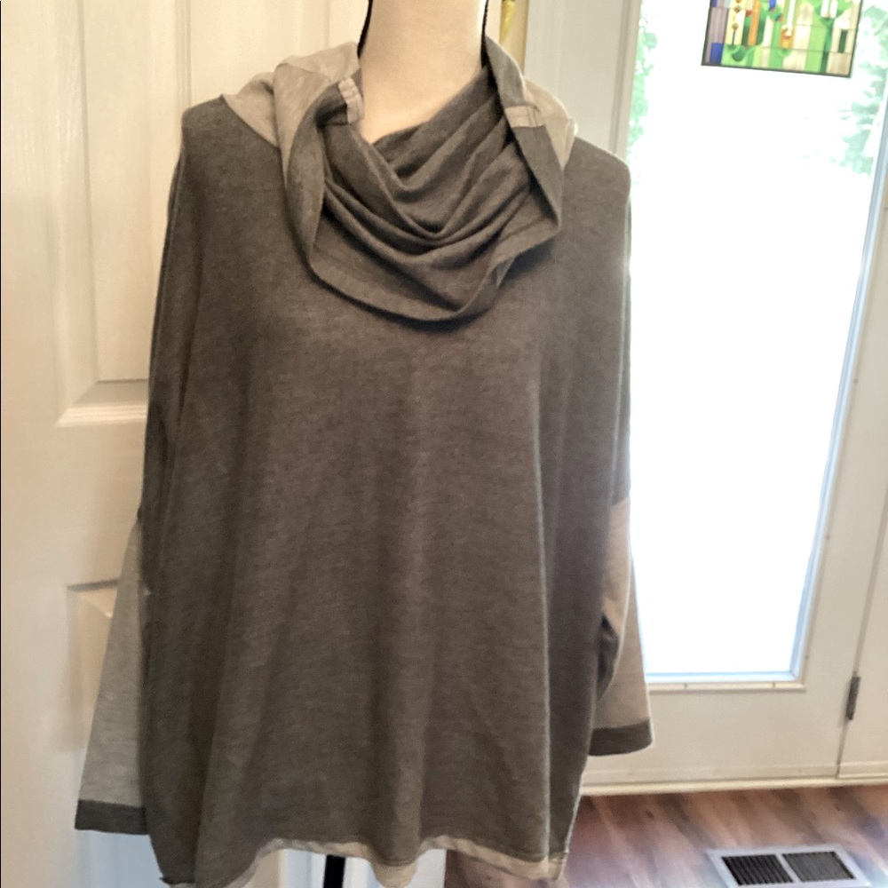 Cabi ATC Cowl..Hooded cowl neck, cross closure in back.
